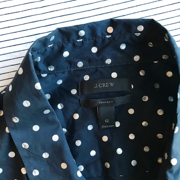 J. Crew Navy Polka Dot Button Down Shirt - Picture 2 of 4